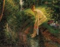 bather in the woods 1895 Camille Pissarro Impressionistic nude